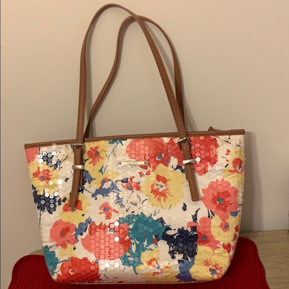 Nine West Floral Sequin Tote Bag